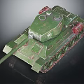 Green Military Tank With Weathered Exterior Cannon Turret And Red Track Details
