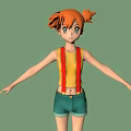 3D Character With Orange Hair Yellow Tank Top Red Suspenders Green Shorts And Green Background