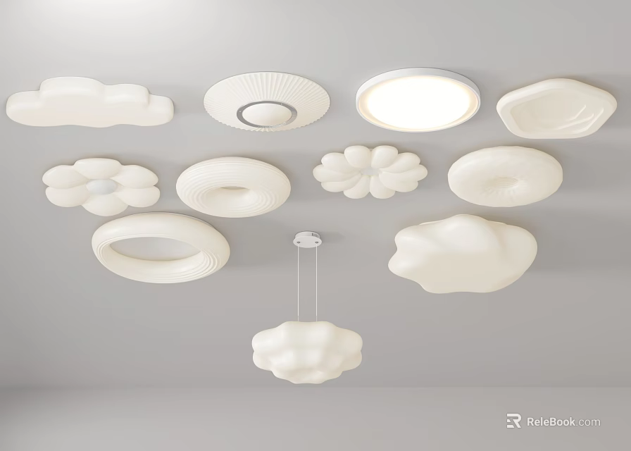 Modern White Ceiling Lights with Cloud Flower Circular Shapes for Interior Decoration 3d model