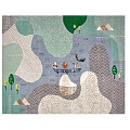 Colorful Square Rug with Cartoon Animals Trees and Geometric Shapes for Kids Room Decor