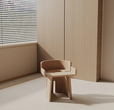 Modern Minimalist Interior Featuring Wooden Side Table Light Colored Floor And Blinds 3d model