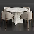 Modern Round Dining Table Set With Marble Tabletop And Upholstered Chairs With Metal Legs