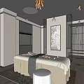 Minimalist SPA Sauna Interior Design With Massage Bed Towel And Wooden Floor