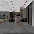 Modern Dining and Living Room Interior Design With Green Chairs Dining Table And Sofa