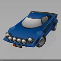Blue Sports Car With Sleek Aerodynamic Design And Multiple Round Headlights
