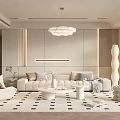 Cream Style Living Room Sofa Coffee Table Combination Lazy Sofa Floor Lamp Sofa Stool Hanging Picture Single Leisure Chair 3d model