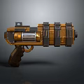 Futuristic Golden And Black Gun With Wooden Grip And Metallic Armored Body
