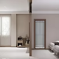 Modern Bedroom Interior With Sofa Window Curtains And Decorative Nightstand Items 3d model