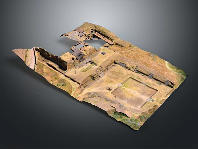 Ancient Ruins 3D Model Layout With Remaining Walls And Building Foundations 3d model