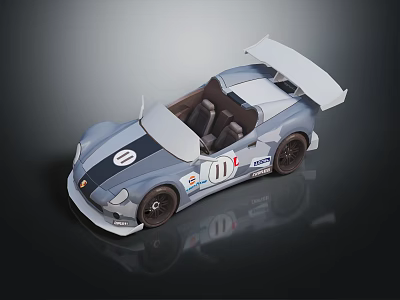 Gray And White Convertible Racing Car With Rear Wing Number 11 ROWE Logo Dark Seats 3d model