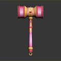 Pink And Yellow Fantasy Hammer With Ornate Gold Details As Decorative Weapon