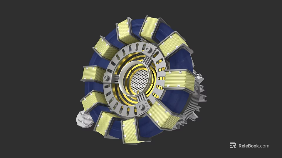 Futuristic Mechanical Device Featuring Blue Yellow Circular Structure Grid Center And Modular Parts 3d model 