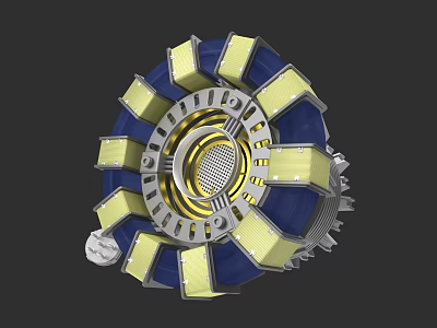 Futuristic Mechanical Device Featuring Blue Yellow Circular Structure Grid Center And Modular Parts 3d model