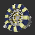 Futuristic Mechanical Device Featuring Blue Yellow Circular Structure Grid Center And Modular Parts
