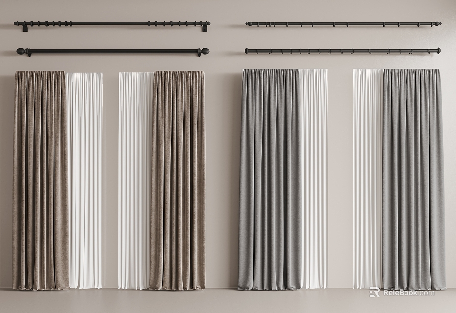 Various Colored Curtains With Tracks For Home 3d model 