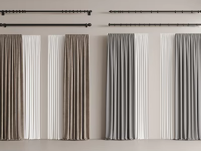 Various Colored Curtains With Tracks For Home 3d model