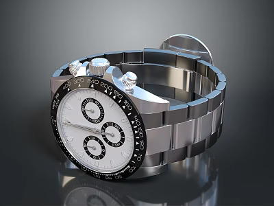 High end Watch Display Cabinet Shelf Featuring Silver Strap White Dial Elegant Timepiece 3d model