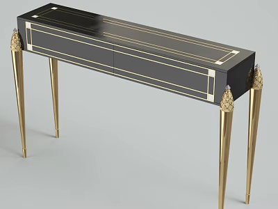 Elegant Black Console Table With Gold Trim And Glossy Surface Design 3d model