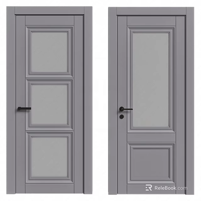 Gray Swing Doors With Glass Panels And Black Door Handles Design 3d model 