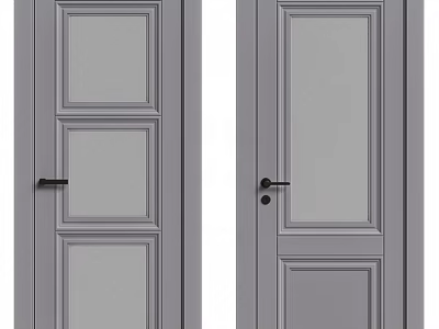 Gray Swing Doors With Glass Panels And Black Door Handles Design 3d model