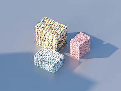 Three Colorful Decorative Storage Cubes with Small Square Patterns for Home Use 3d model