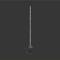Ancient Sword With Long Metal Blade And Spherical Guard Vertically Displayed On Gray Gradient Background