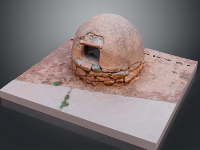 Rustic Dome Building With Stone And Earth Material Small Opening On Platform 3d model