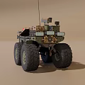 Detailed Military Unmanned Vehicle Model With Large Wheels Antenna And Equipment