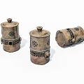 Three Antique Bronze Lidded Containers With Openwork Patterns And Handles 3d model