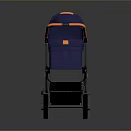 Modern Blue Baby Stroller With Orange Handle Canopy And Stylish Wheels