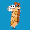 Cute Cartoon Giraffe With Yellow Body Brown Spots Big Eyes Smiling On Blue Background