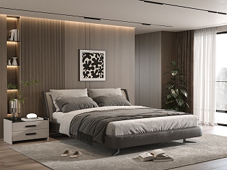 Minotti Double Bedroom Bedside Background Wall Bedside Cabinet Hanging Picture 3d model