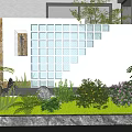 Contemporary Outdoor Feature Wall Design With Glass Blocks And Garden Greenery