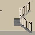 Modern Designer Staircase With Black Railings And Gray Steps On Beige Wall
