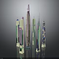 Colorful Modern Architectural Skyscrapers Featuring Glass Facades and Sleek Reflective Surfaces