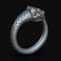 Elegant Silver Serpent Ring With Scaled Texture And Square Gemstone Design 3d model
