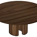 Modern Round Dining Table Set With Walnut Wood Top And Double Column Legs 3d model