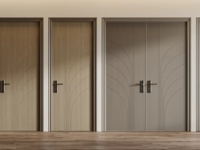 Elegant Wooden Hinged Doors Featuring Curved Patterns And Modern Sleek Frames 3d model