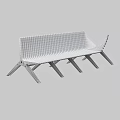 Public Bench with Wooden Slatted Seat and White Metal Legs in Modern Contemporary Design