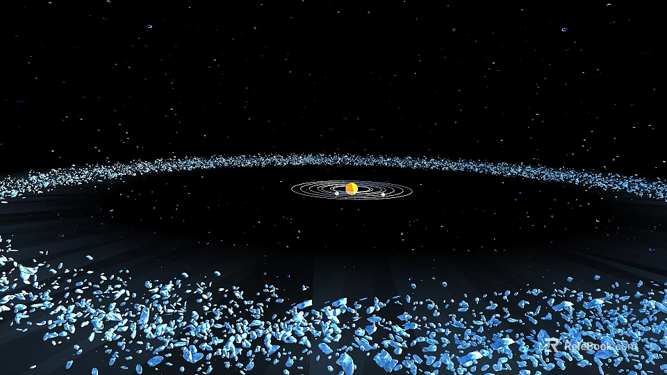 Breathtaking Deep Space Cosmic Landscape With Dark Starry Sky And Glowing Icy Asteroid Belts 3d model 