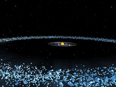 Breathtaking Deep Space Cosmic Landscape With Dark Starry Sky And Glowing Icy Asteroid Belts 3d model