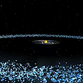 Breathtaking Deep Space Cosmic Landscape With Dark Starry Sky And Glowing Icy Asteroid Belts