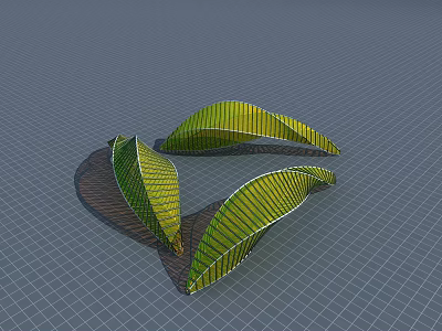 Leaf Shaped Pergola Structure Featuring Green and Yellow Metal Frame Design 3d model