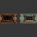 Industrial Style Building Equipment Models With Rusty Red And Light Green Metal Frames