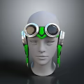 Green and Silver Goggles with Round Lenses on White Head Model and Earmuff Design