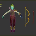 Game Movie Character Blonde Hair Green Top Brown Pants With Yellow Bow Arrows And Quiver
