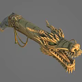 Mythical Warrior Weapon Hilt Featuring Golden Dragon Head With Green Eyes And Scales
