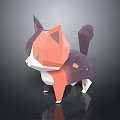 Standing Low Poly 3D Cat Model With Orange Black White Fur And Green Eyes