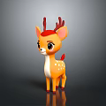 Adorable Orange Deer with Red Antlers White Belly and Black Eyes Standing on Black Background