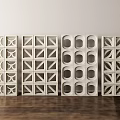 White Partition with Various Geometric Hollow Patterns and Square Circle Designs 3d model